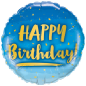 Foil Balloon 18" Happy Birthday - Blue & Gold
